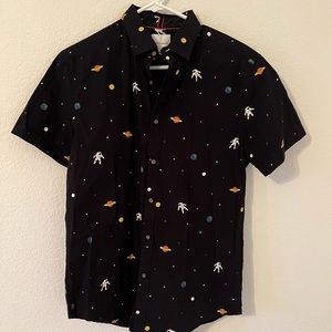 Ricky & Micky Short Sleeves Button Shirt Black with space & astronauts print, S